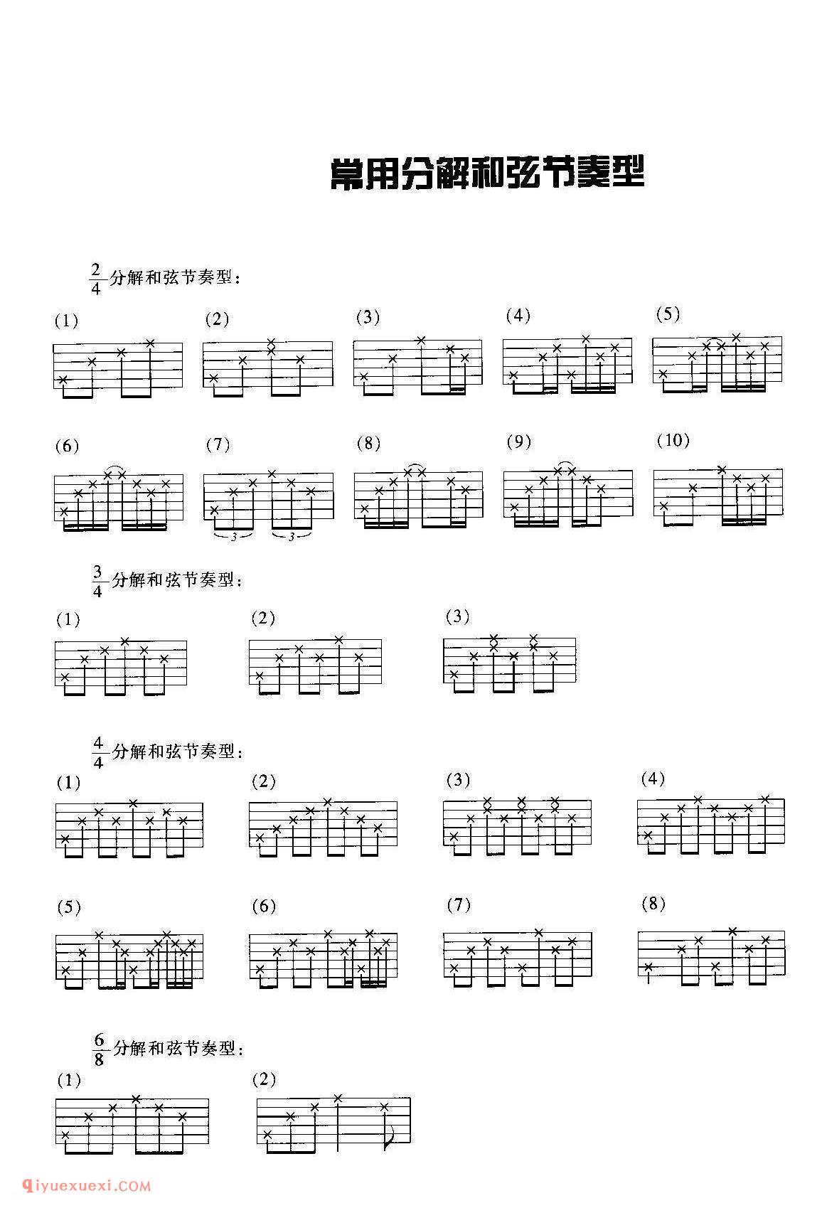 吉他常用分解和弦节奏型