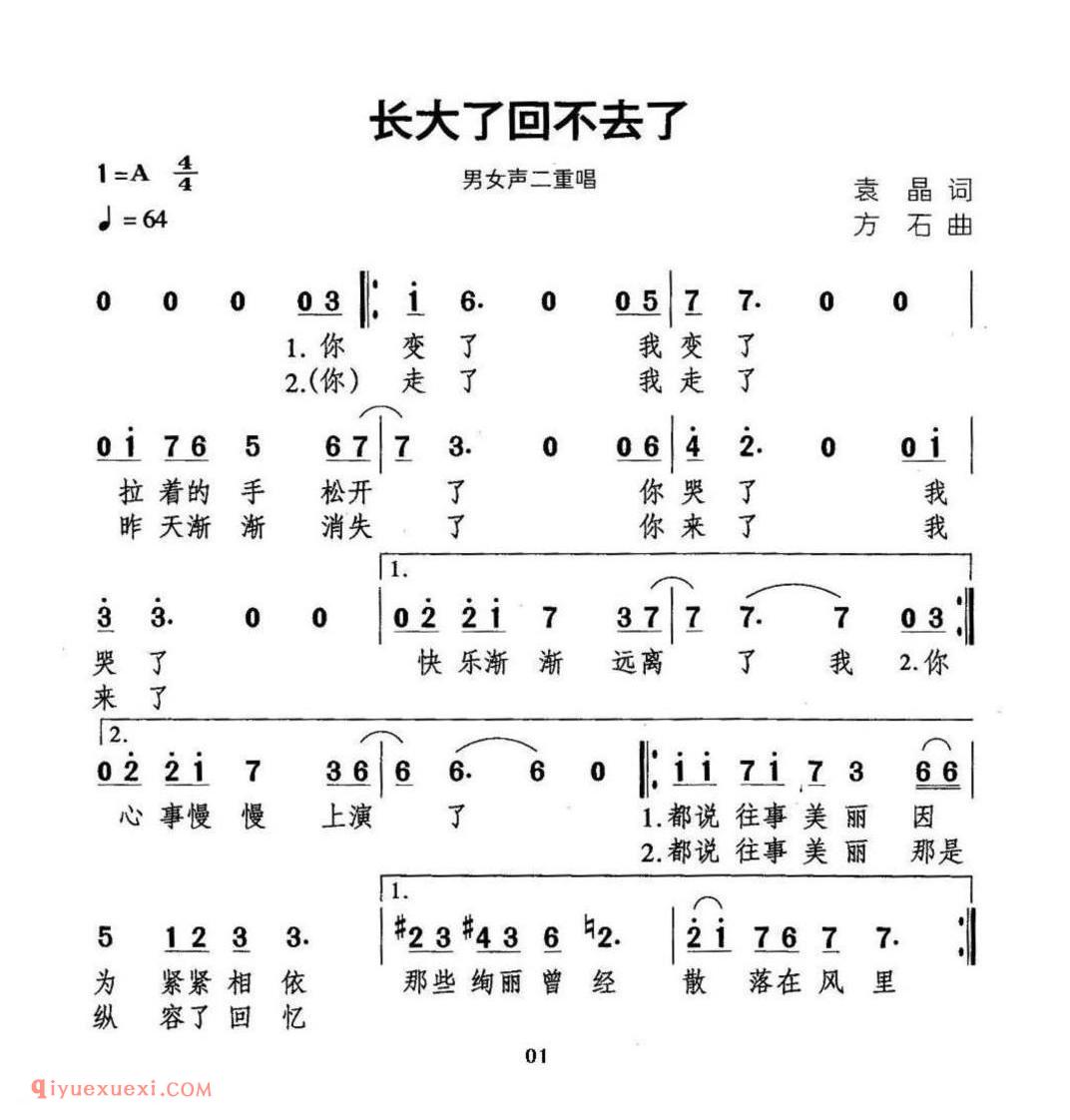 长大了回不去了 男女声二重唱 袁晶词 方石曲