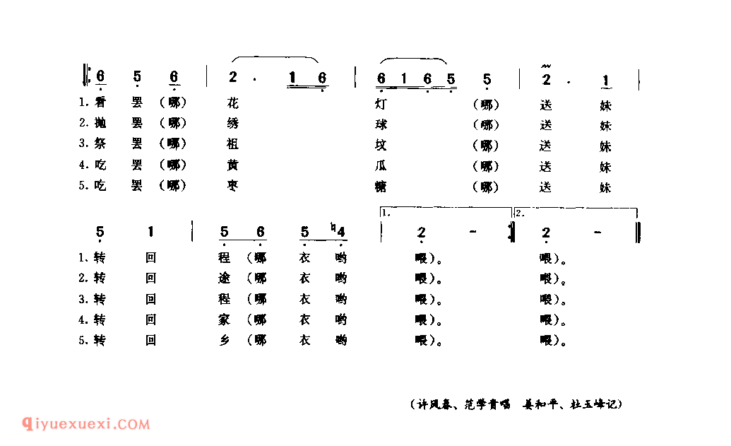 喜哥接妹(硬八岔子调)_卢氏县_小调_河南民歌简谱