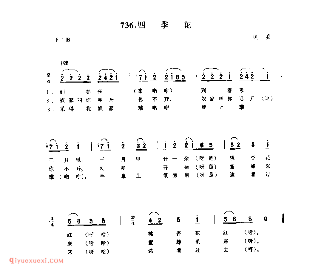 四季花 1979年 凤县_一般小调_陕西民歌简谱