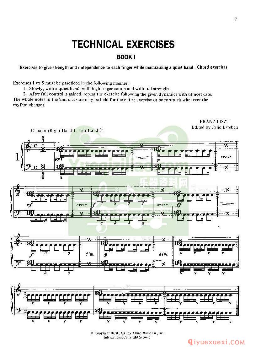 PDF钢琴谱下载 | 李斯特钢琴技巧练习乐曲谱集(Page 1 LISZT TECHNICAL EXERCISES FOR THE PIANO)原版电子书