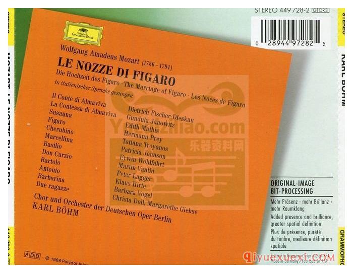 莫扎特：歌剧“费加罗的婚礼”(柏林德意志国家歌剧院乐团及合唱团, 指挥_伯姆) (3CD)古典乐唱片下载