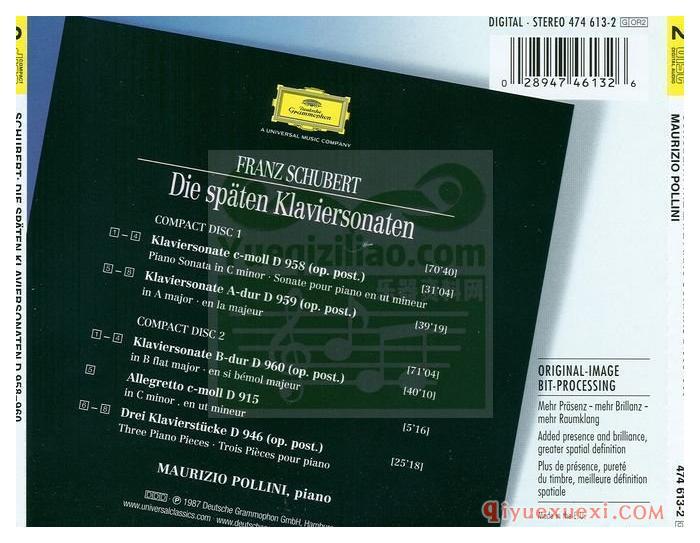 舒伯特:钢琴奏鸣曲 D.958, D.959 & D.960, 3首钢琴小品 D.946, c小调快板 D.915 (钢琴_波利尼) (2CD)古典乐唱片下载