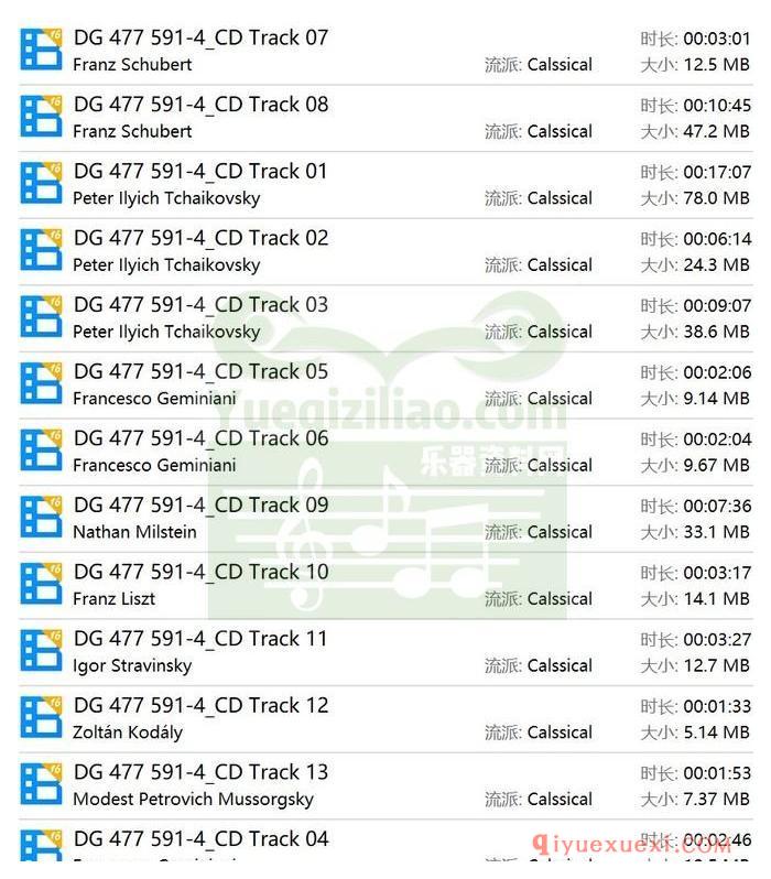 柴可夫斯基：小提琴协奏曲 · 吉米尼亚尼, 舒伯特, 米尔斯坦, 李斯特, 斯特拉文斯基, 柯达伊, 穆索尔斯基：小提琴作品古典乐唱片下载