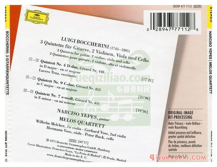 博凯里尼：吉他弦乐五重奏 Nos. 4, 7 & 9 (耶佩斯_吉他, 梅洛斯四重奏团)古典乐唱片下载