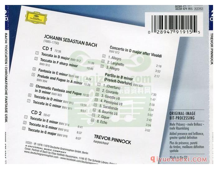 巴赫：托卡塔, 幻想曲, 前奏曲, 协奏曲, 变奏曲 (大键琴_平诺克) (2CD)古典乐唱片下载
