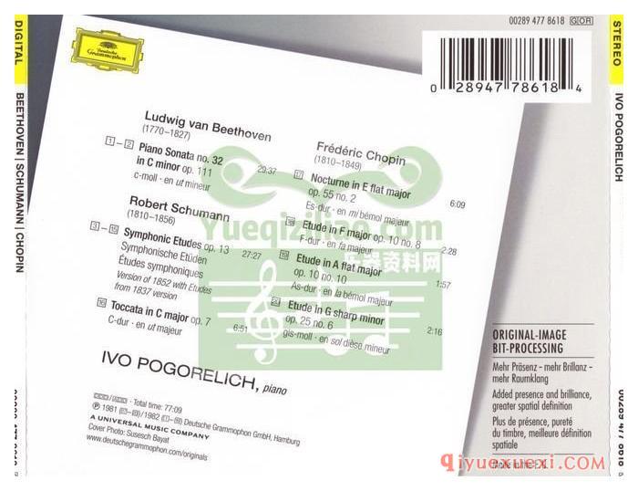 贝多芬：钢琴奏鸣曲 Op.111 · 舒曼：交响练习曲 Op.13 · 肖邦：夜曲, 练习曲 (钢琴_波哥雷里奇)古典乐唱片下载