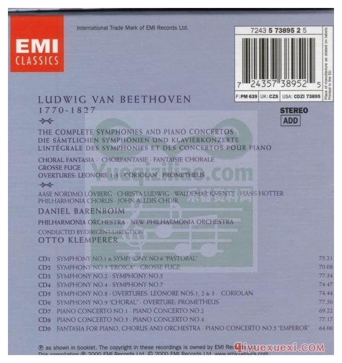 克伦佩勒指挥贝交全集 | Beethoven Complete Symphonies Klemperer EMI 6CD