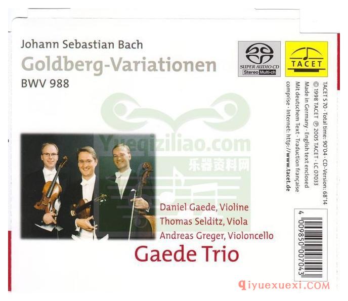 Gaede Trio《巴哈：郭德堡变奏曲》Gaede Trio[J.S.Bach-Goldberg variationen]专辑