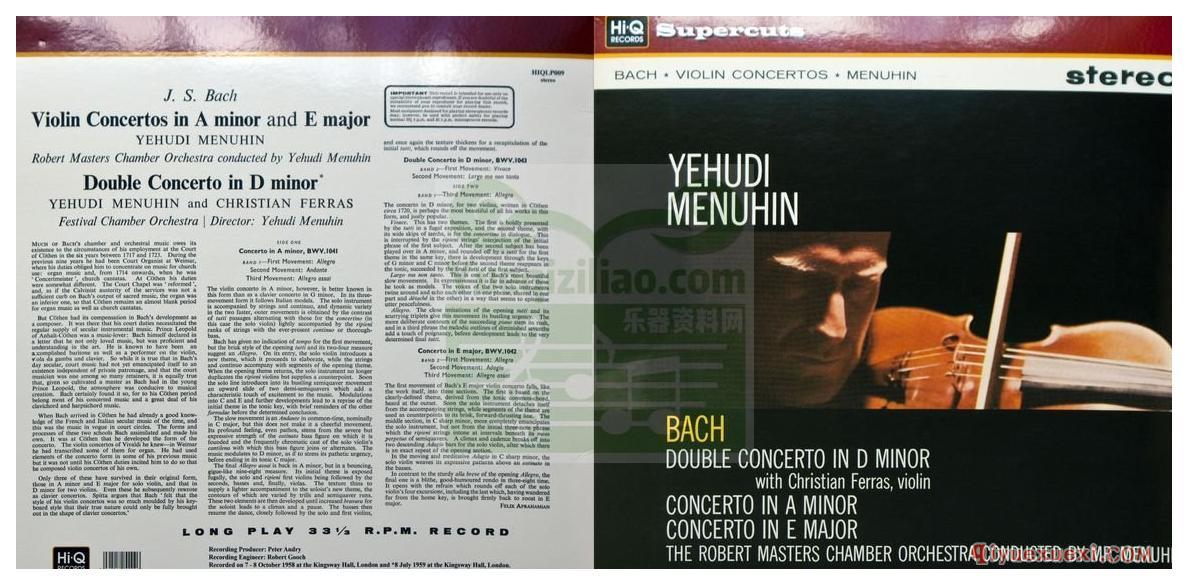 Yehudi Menuhin《巴哈：小提琴协奏曲、双小提琴协奏曲》专辑FLAC录音下载