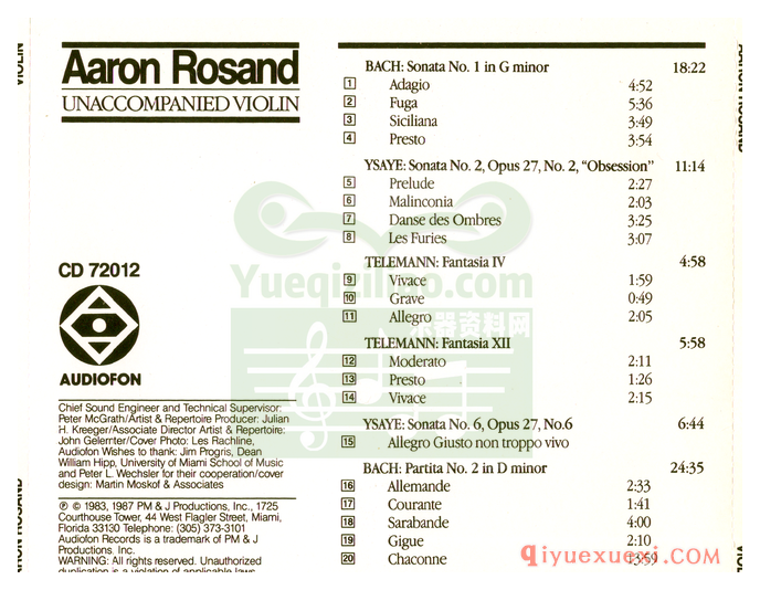 Aaron Rosand 演奏无伴奏小提琴Aaron Rosand Unaccompanied.Violin 专辑(Flac)