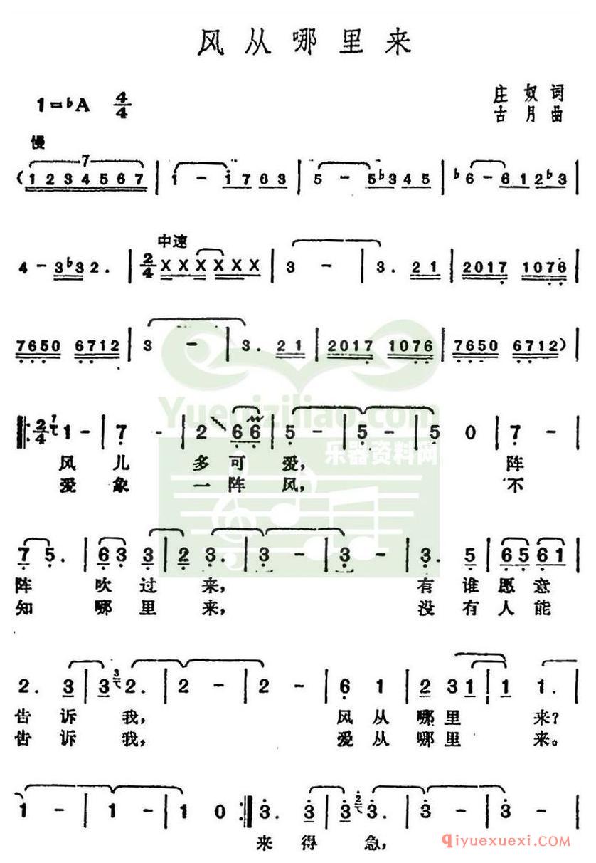 简谱 │ 邓丽君演唱金曲：风从哪里来