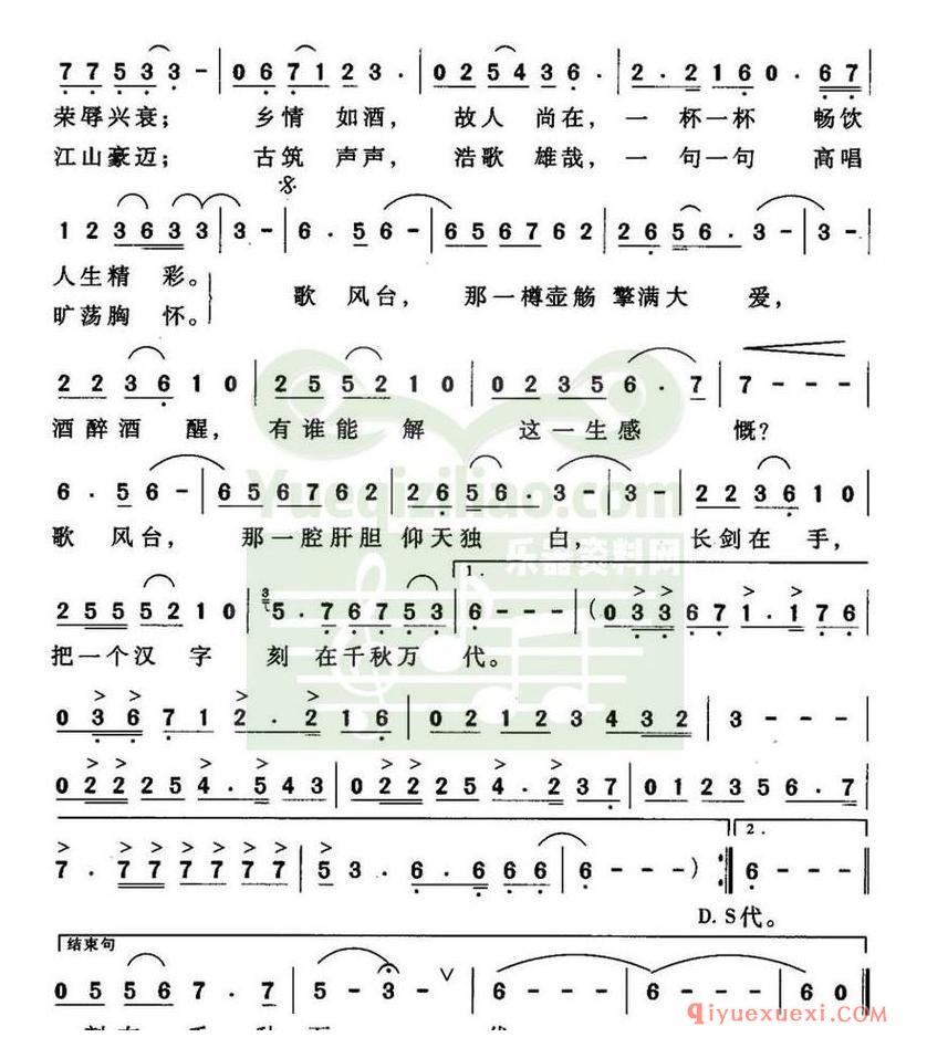 简谱 │ 歌风台（沈小冰词 曹家为曲）