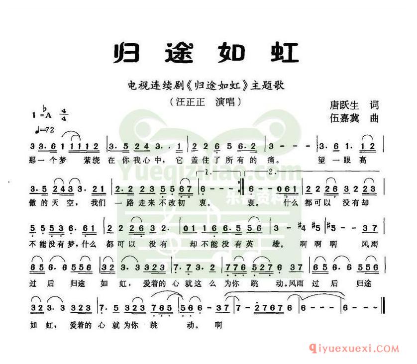 简谱 │ 归途如虹（电视剧《归途如虹》主题曲）