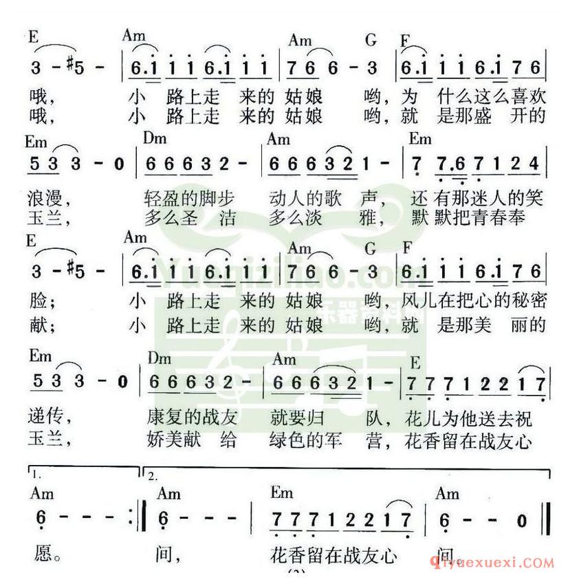 简谱 │ 军中白玉兰（于长斌词 于长斌曲）