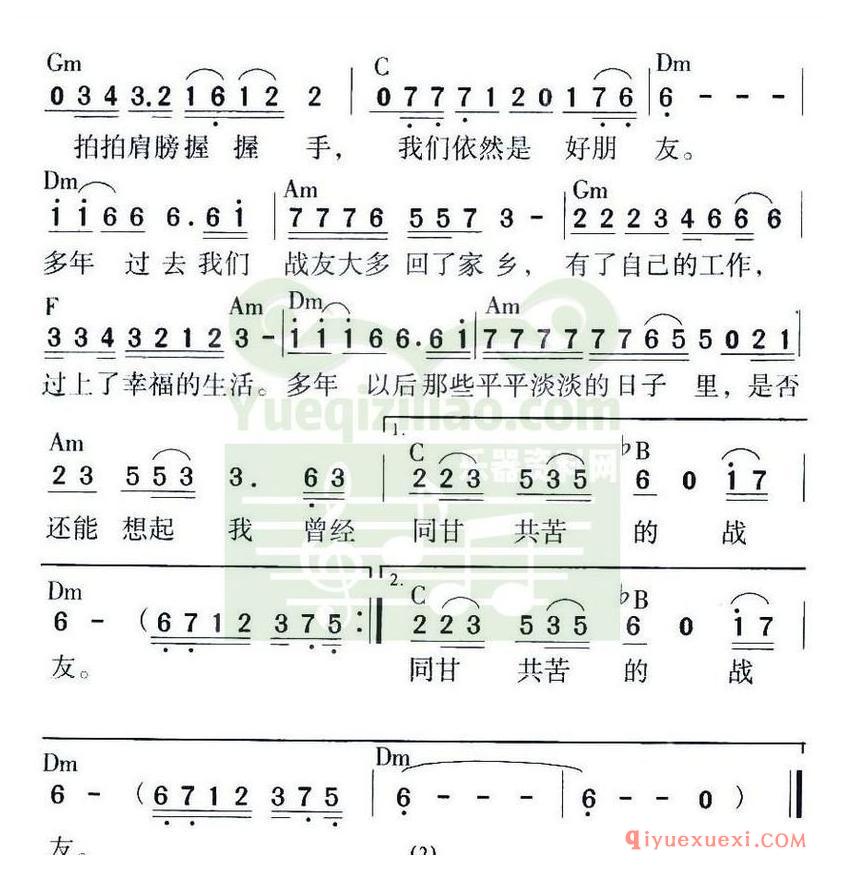 简谱 │ 战友（高歌 词曲）