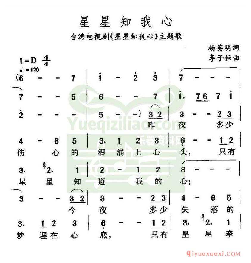 简谱 │ 星星知我心（同名电视剧主题曲）