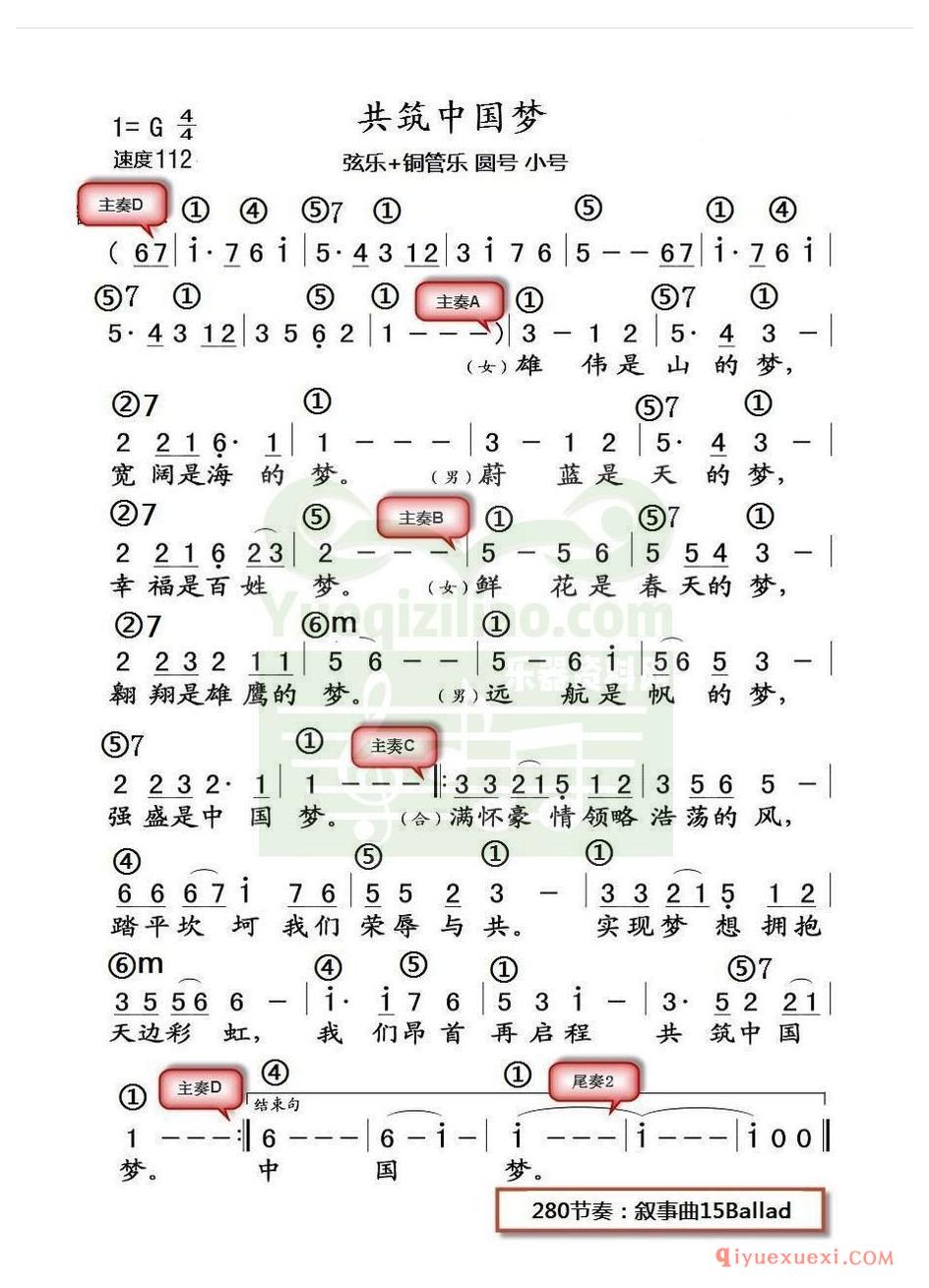 电子琴带和弦简谱 │ 共筑中国梦(农村乐队)