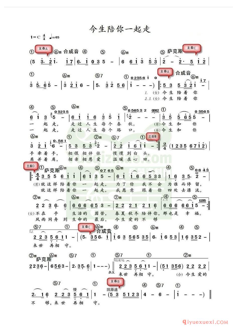 电子琴带和弦简谱 │ 今生陪你一起走(农村乐队)