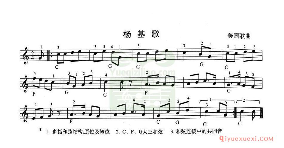 简单的电子琴乐曲 │ 杨基歌 美国歌曲(五线谱)