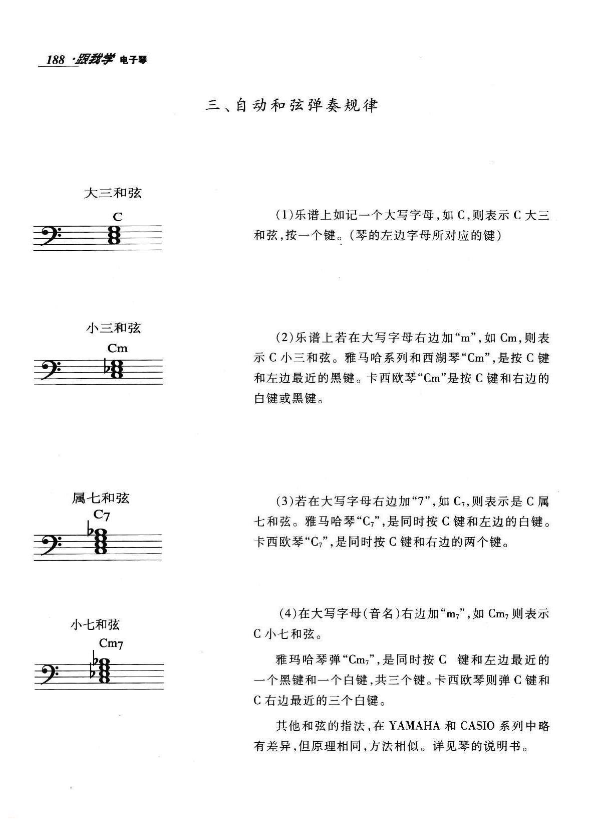 电子琴自动和弦弹奏键盘一览表