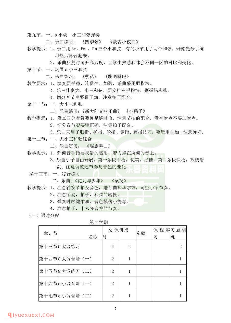 《电子琴》教学大纲参考