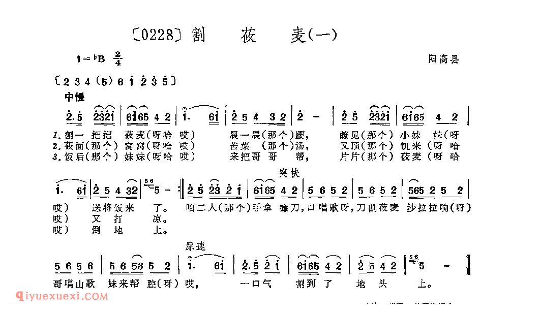 割莜麦(一)&阳高县_山曲_山西民间歌曲简谱